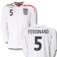 England Home Shirt 2007/09 with Ferdinand 5