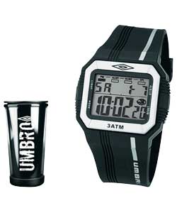 Umbro Gents Black Digital Watch and Travel Mug Gift Set
