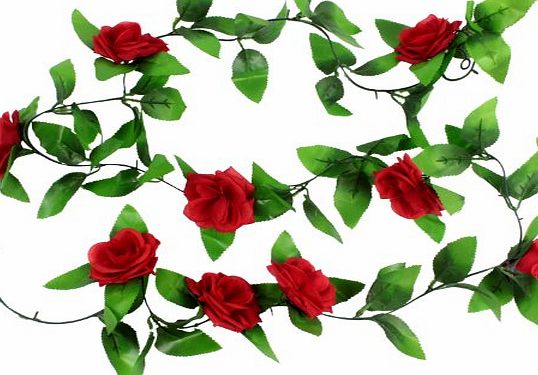 Umiwe TM) Artificial Hanging Vine Silk Rose Flower Leaves Garland Home Garden Wall Decoration, Red With Umiwe Accessory