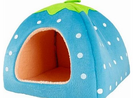 Umiwe TM) Soft Sponge White Dots Strawberry Pet Cat Dog House Bed With Warm Plush Pad(Blue ,S) With Umiwe Accessory