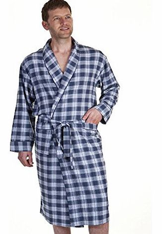 Haigman Brushed Pure Cotton Dressing Gown 7395 Blue Check L