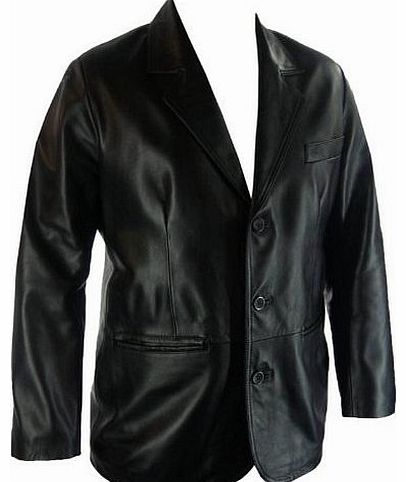 Unicorn London UNICORN Mens Real Leather Jacket Classic Suit Blazer Black #G4 (L)