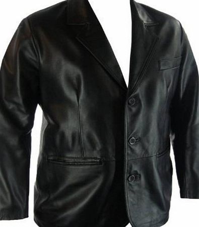 Unicorn London UNICORN Mens Real Leather Jacket Classic Suit Blazer Black #G4 (M)
