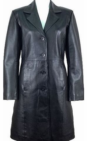 UNICORN Womens Classic Long Coat Real Leather Jacket Black #AK (10)