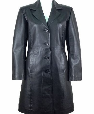 UNICORN Womens Classic Long Coat Real Leather Jacket Black #AK (18)