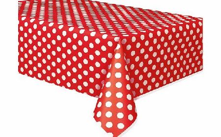 Unique 1.3 x 2.7m Polka Dot Plastic Table Cover (Red)