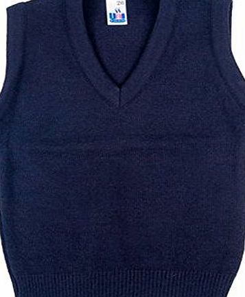 Unique Boys Girls School Uniform V Neck Tank Top Sleeveless Jumper Navy Size 11-12yrs