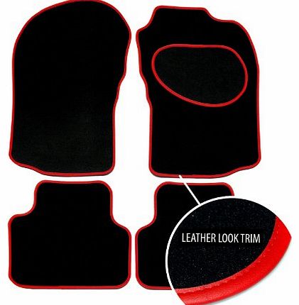 Tailored Black Car Mats for Fiat 500 (2007- 2012) with RED Leather Look Trim