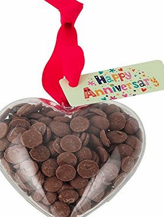 Unique Chocolate ``Happy Anniversary!`` Heart Shaped Chocolate Buttons Gift Box. From the Belgian Milk Chocolate Button-its range. Delicious Anniversary gift.