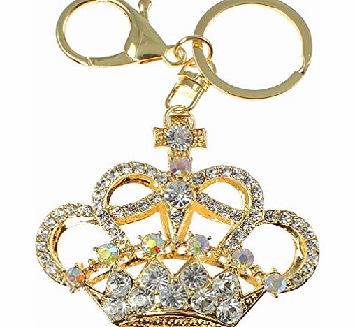 Unique Gifts On The Web Large diamante AB crown gold plated stylish enamel handbag charm key ring accessory