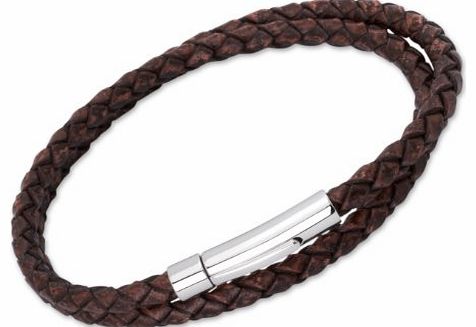 Unique Men 21cm Antique Dark Brown Double Wrap Leather Bracelet with Stainless Steel Clasp