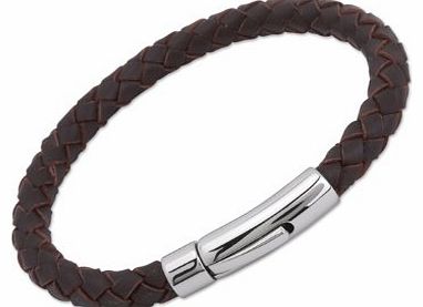 Unique Men 21cm Dark Brown Leather Bracelet with Stainless Steel Clasp