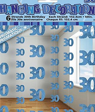 Unique Party 5 ft Hanging Glitz Prism 30th Birthday Decorations (Pack of 6, Blue)