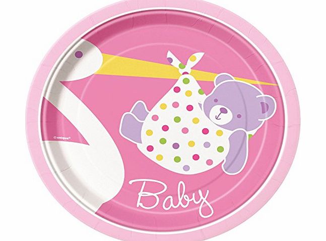 Unique Party Baby Shower Party Tableware Pink Dinner Plates 17.8cm - Pack of 8