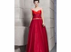 Unique V-neck Sleeveless Satin Evening Dresses Red