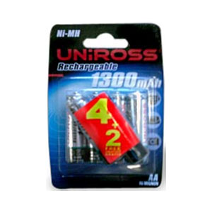 Uniross 6 x AA Rechargeable Batteries - 1300mAh