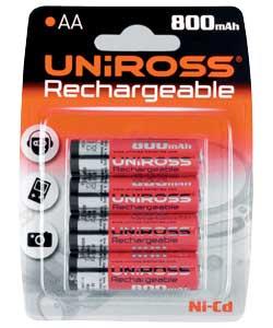 Uniross AA Ni-Cad Rechargeable Batteries - 4 Pack