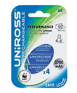 Uniross Rechargeable AA Batteries - 4 Pack