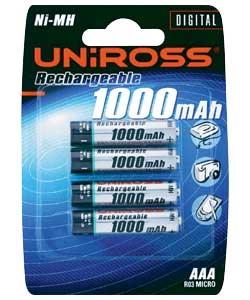 Uniross Rechargeable AAA Batteries - 4 Pack