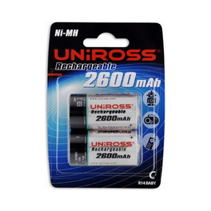 Uniross Twin Pack C size 2600 Ni-MH mAh battery  ideal for use in high drain appliances.