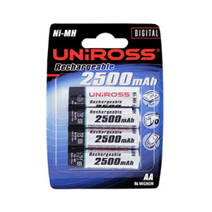 Uniross Rechargeable Batteries - 4 x AA 2500mAh