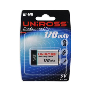 Uniross PP3 9V 160 Ni-MH mAh battery  ideal for use in high drain appliances.
