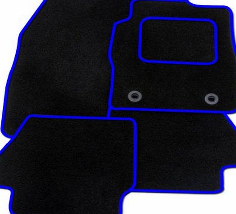 FORD FIESTA MK7 (2011-ONWARD) BLACK + BLUE TRIM TAILORED CAR FLOOR MATS CARPET