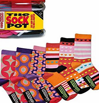 United Oddsocks - The Sock Pot - 6 single Odd socks to Mix and Mismatch! Shoe size UK 1-5.5, EUR 33-39