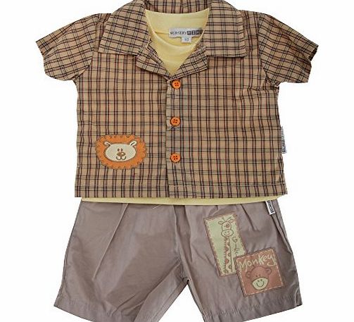 Universal Textiles Baby Boy 3 Piece Animal Design Shirt, T-Shirt And Shorts Baby Clothing Set (0-3 Months) (Yellow Top)