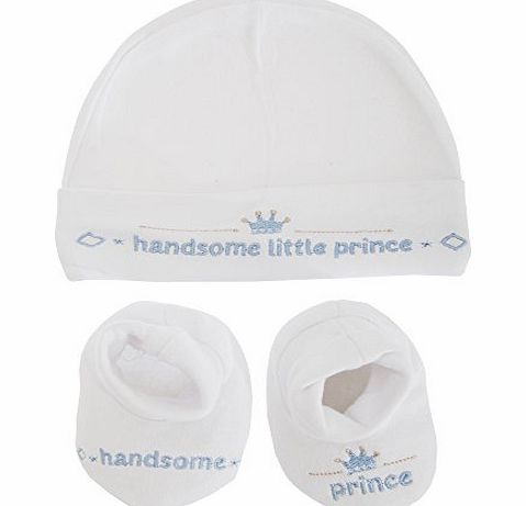 Universal Textiles Baby Boys/Girls Little Prince/Princess 2 Piece Gift Set (0-3 Months) (White/Blue)