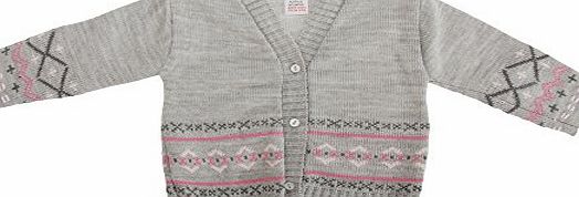 Universal Textiles Baby Girls Knitted Fairisle Cardigan (0-3 Months) (Grey/Pink)