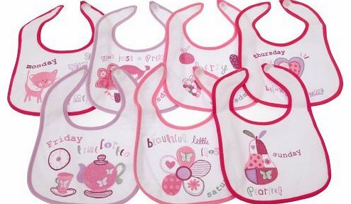 Baby Patterned 7 Days Of The Week Bibs in Boys & Girls Options (Pack of 7) (0-6 Months) (Pink)