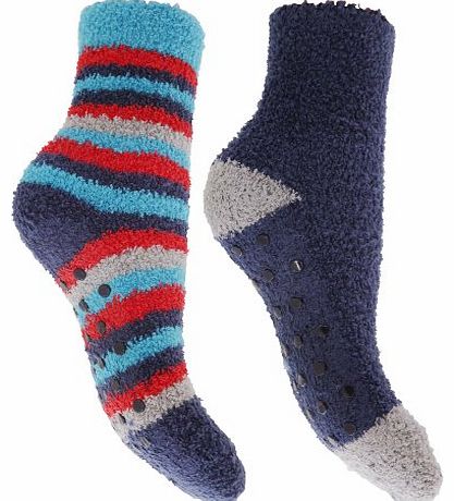 Universal Textiles Boys Supersoft Socks With Grippers (Pack Of 2) (UK Shoe 9-12 , Euro 27-30 (Age: 5-7 years)) (Navy/Red)