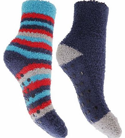Universal Textiles Boys Supersoft Socks With Grippers (Pack Of 2) (UK Shoe 9-12 , Euro 27-30 (Age: 5-7 years)) (Navy/Re