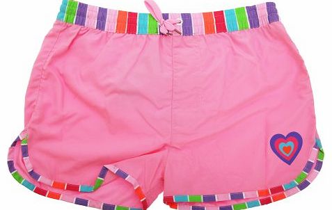 Childrens Girls Heart And Stripe Lined Swim Shorts (10-11 Years) (Candy Pink)