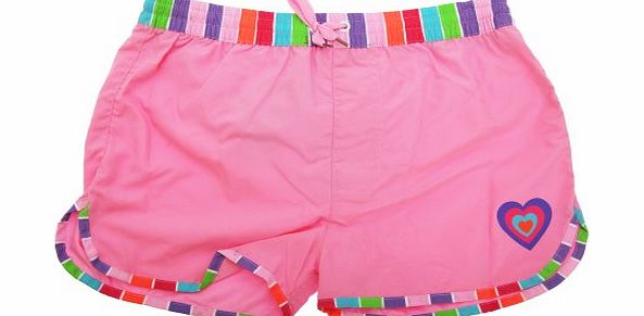 Universal Textiles Childrens Girls Heart And Stripe Lined Swim Shorts (8-9 Years) (Candy Pink)
