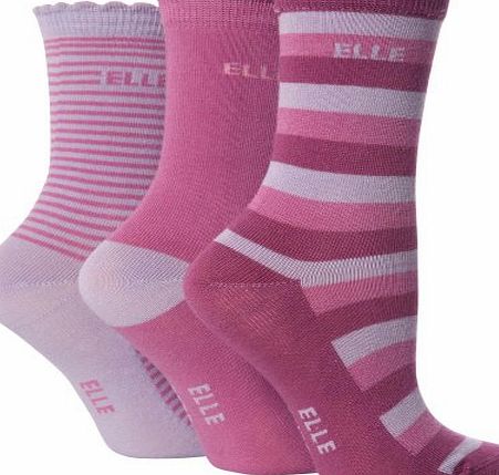 Universal Textiles Childrens/Kids Girls Patterned Elle Casual Socks (Pack of 3) (Shoe Size 9-12 Age 4-6 Years) (Purple)