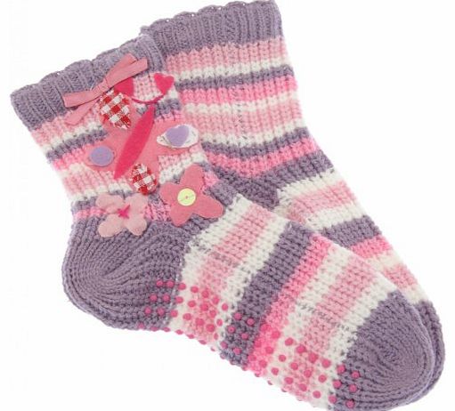 Universal Textiles Girls Patterned Slipper Socks with Grippers (1 Pair) (12.5 - 3.5 (Age: 8-12 years)) (Lilac/Pink)