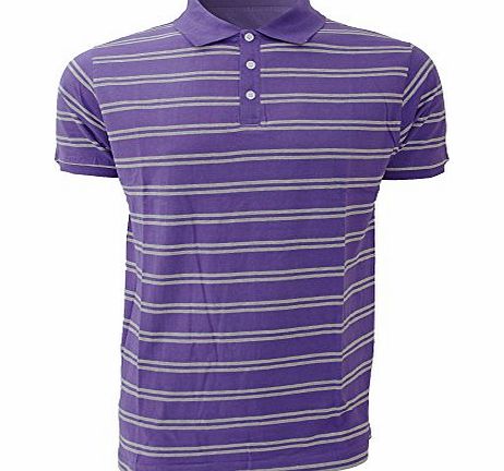 Universal Textiles Mens Striped Summer Polo T-Shirt/Top (M Chest 39-41inch (99-104cm)) (Purple and Grey)