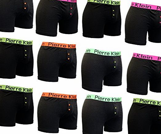 UniversalGarments Mens 12 Pack Pierre Klein Underwear Fashion Jersey Button Fly Boxer Shorts Style 1- Medium