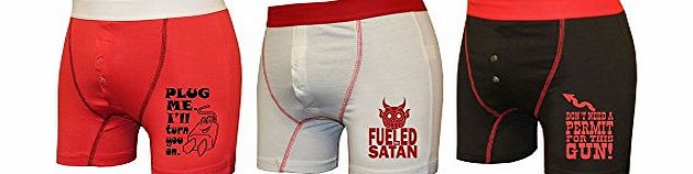 UniversalGarments Mens 3 Pack Funny Rude Novelty-Plug-Satan-Gun Button Fly Jersey Boxers Shorts-Medium