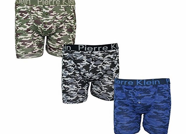 UniversalGarments Mens 3 Pack Pierre Klein Underwear Camouflage Fashion Jersey Button Fly Boxer Shorts-Small