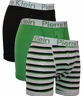 Mens 3 Pack Pierre Klein Underwear Fashion Jersey Button Fly Boxer Shorts Style 1- XX-Large