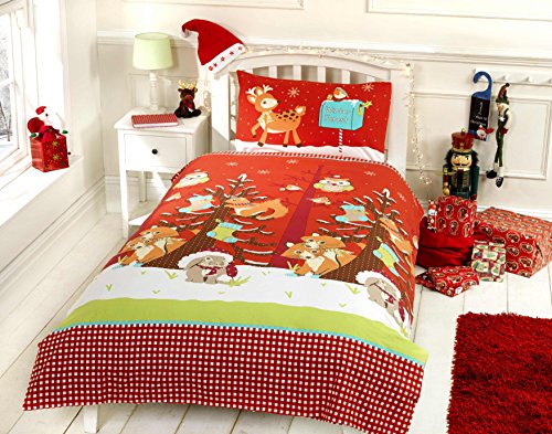 Childrens Christmas Woodland Creatures Winter Forest Single Duvet Cover Bed Set