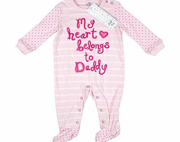 Unknown Girls My Heart Belongs to Daddy Stripe Sleepsuit Romper sizes Newborn Baby to 18 Months