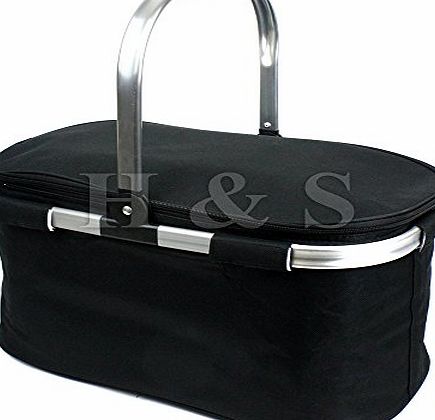 Hamp;S Folding Picnic Camping Insulated Cooler Cool Hamper Basket Zip Bag
