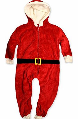 Unknown Kids Santa Onsie Girls Boys Childrens Fleece All In One Jumpsuit New 5-12 Years