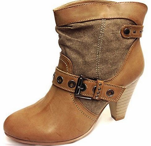 Ladies Womens Mid Block Heel Biker Boot Cowboy Ankle Buckle Boots Shoes Size 5