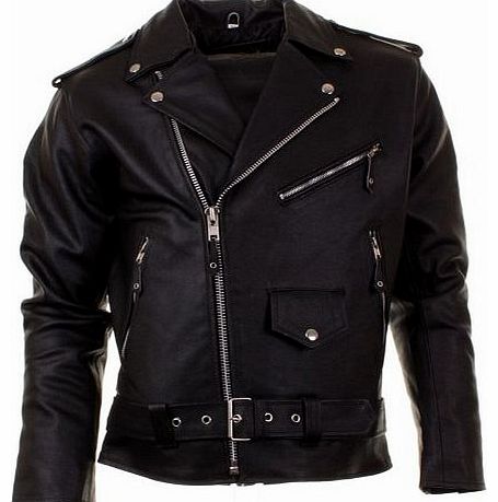 Unknown Mens Black Biker Style Brando Real Leather Jacket Size Size 46