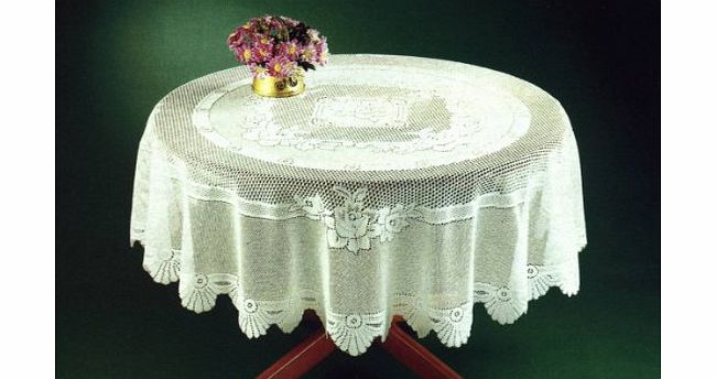 Unknown Monica Lace Tablecloth Traditional Rose Pattern Table Linen 72 Round (White)